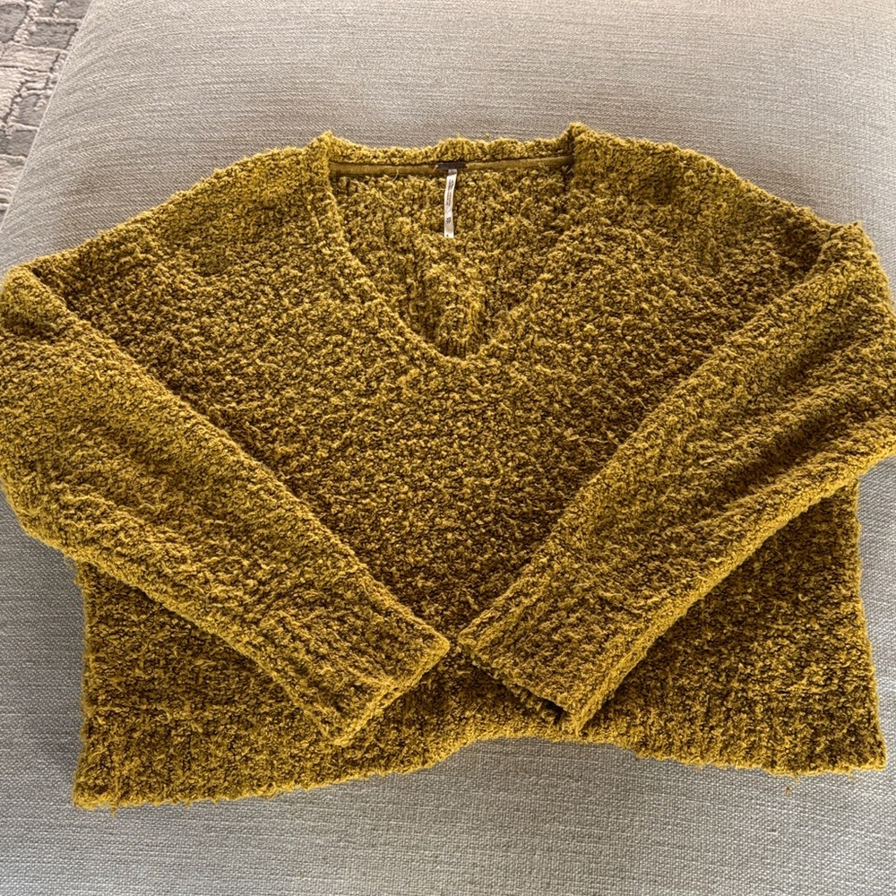 Free People Mustard V-Neck Sweater